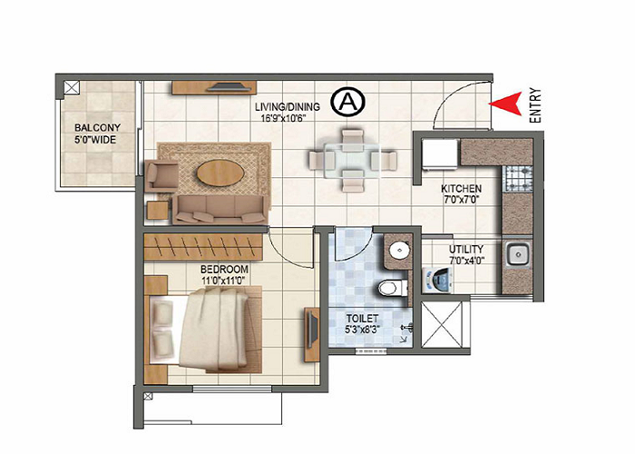 Sattva Vasanta 2 BHK Floor Plan