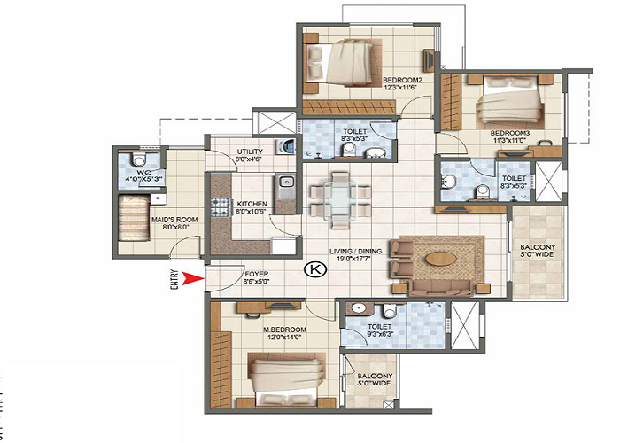 Sattva Vasanta 3 BHK Floor Plan